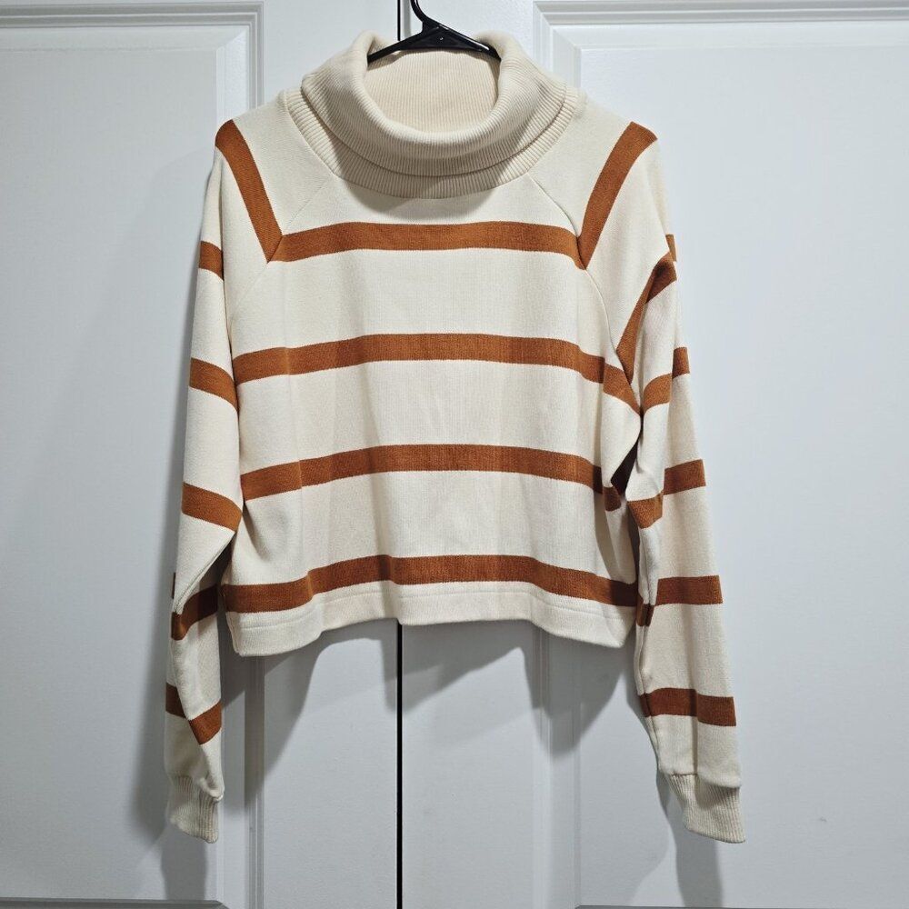 Tanya‎ Taylor - 4 Ivory & Brown Striped Turtleneck Sweater Top $325
